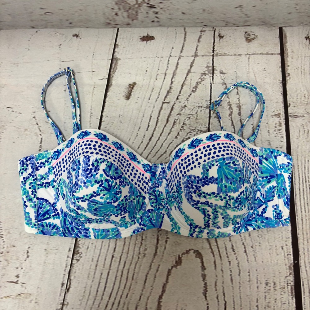 Lilly Pulitzer Blue White Abstract Shell Print Underwire Bikini Top Size 10
